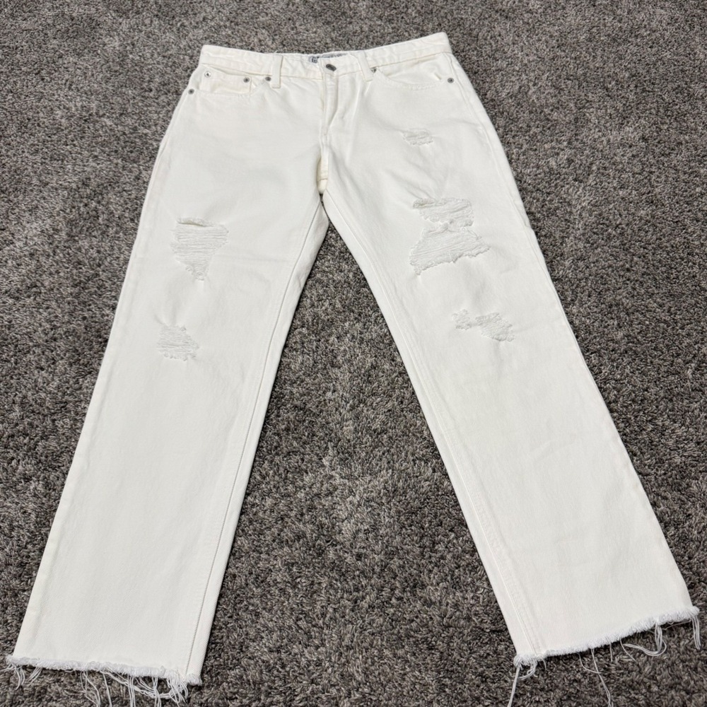 Lucky Brand Sienna Slim Boyfriend Jeans Womens 6/28 White Distressed Raw Hem